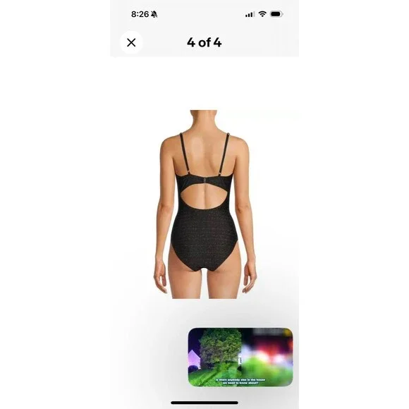 Time And Tru Women’s One Piece Swimsuit Cut Out Black/Gold 	 NWT Size L 12-14 - Picture 4 of 10